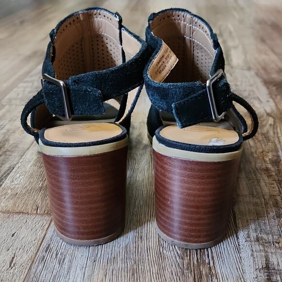 Franco Sarto Harlet2 Black Suede Slingback Sandals Size 7 Peep Toe Neutral Block - Picture 5 of 11